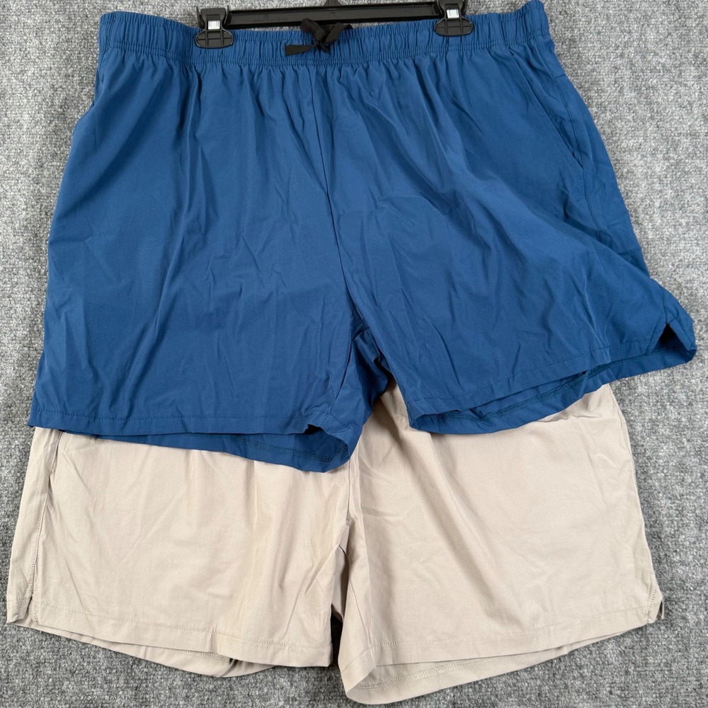 2 Coofandy Shorts Lightweight Quick Dry Athletic 5" inseam Blue/Khaiki XXL